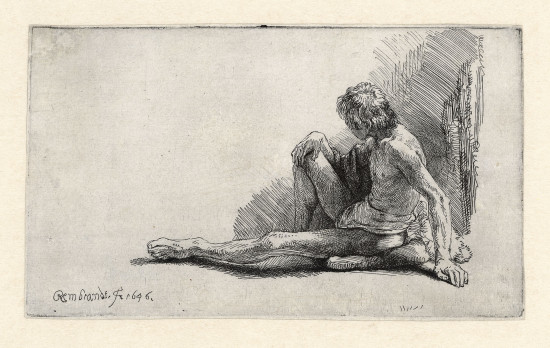 Sitzender nackter Mann. Rebrandt, Skizze, 1646.